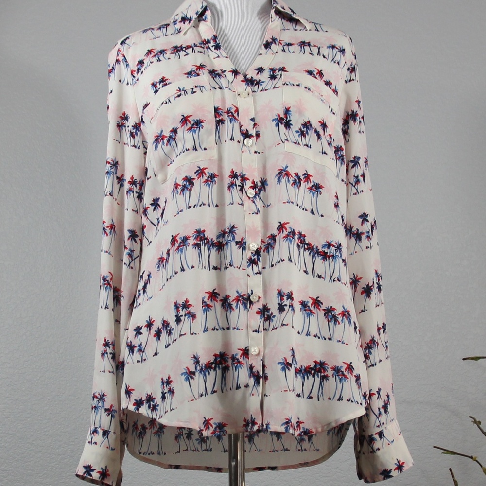 Express Portofino palm tree button up sheer blouse